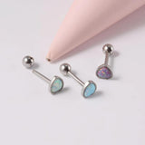 Opal Heart Tongue Barbell Surgical Steel Piercing 14G/16G