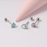 Opal Heart Tongue Barbell Surgical Steel Piercing 14G/16G