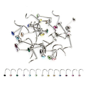 20pcs Stainless Steel Crystal Nose Studs Pins Body Piercing Jewelry F3710