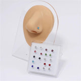 20Pcs Mix Flower Crystal Nose Studs for Women Men Tiny Nose Bone Rings