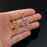 Zircons Snake Belly Button Ring Surgical Steel Piercing Navel Earring Gothic