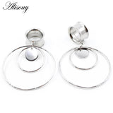 Stainless Steel Round Dangle Ear Plugs Tunnel Gauges Earrings