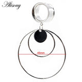 Stainless Steel Round Dangle Ear Plugs Tunnel Gauges Earrings