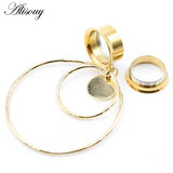 Stainless Steel Round Dangle Ear Plugs Tunnel Gauges Earrings