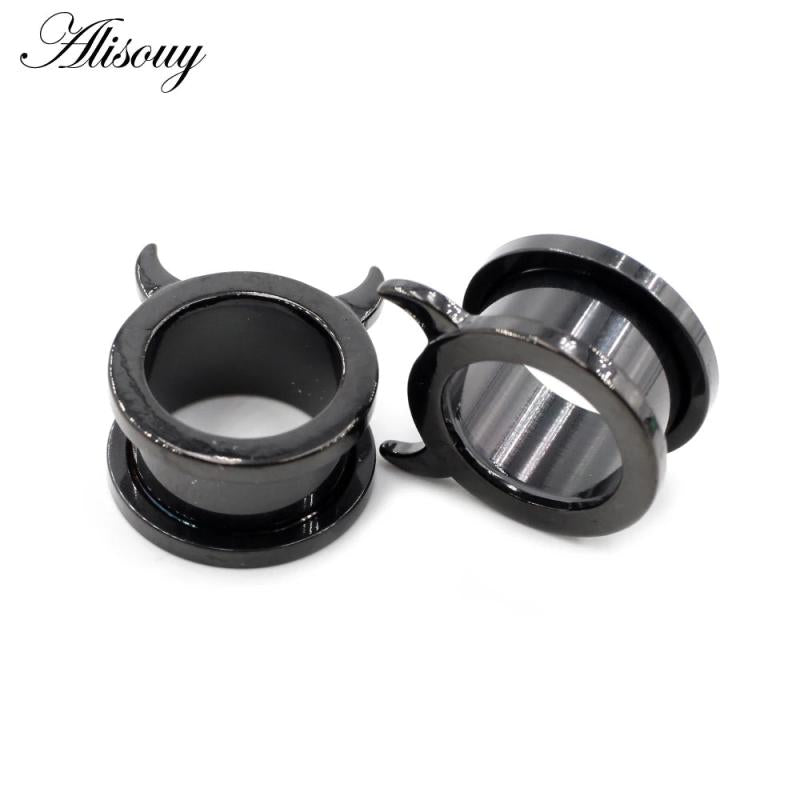2PC Stainless Steel Devil Ear Piercing Gauges Tunnels Expanders