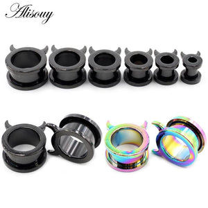 2PC Stainless Steel Devil Ear Piercing Gauges Tunnels Expanders