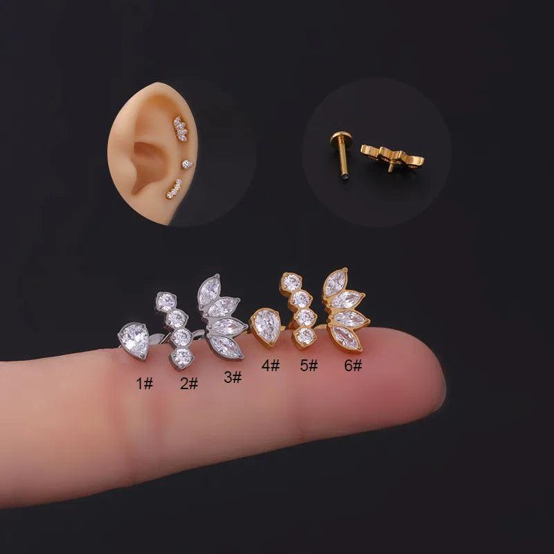 Titanium CZ Cartilage Earrings Water Drop Labret Piercing Lip Stud
