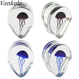 Vankula Glass Jellyfish Ear Gauges Tunnels Plugs Stretcher Earrings