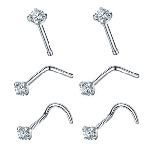 G23 Titanium 20G Nose Ring Hoop L Shaped Screw Nose Studs Earrings CZ Small