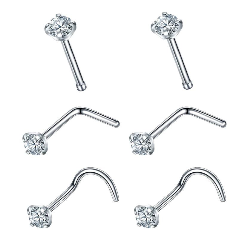 G23 Titanium 20G Nose Ring Hoop L Shaped Screw Nose Studs Earrings CZ Small