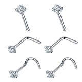 G23 Titanium 20G Nose Ring Hoop L Shaped Screw Nose Studs Earrings CZ Small