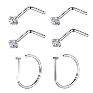 G23 Titanium 20G Nose Ring Hoop L Shaped Screw Nose Studs Earrings CZ Small