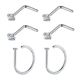 G23 Titanium 20G Nose Ring Hoop L Shaped Screw Nose Studs Earrings CZ Small