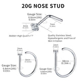 G23 Titanium 20G Nose Ring Hoop L Shaped Screw Nose Studs Earrings CZ Small