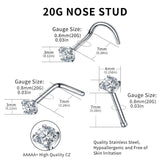 G23 Titanium 20G Nose Ring Hoop L Shaped Screw Nose Studs Earrings CZ Small