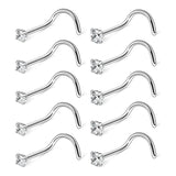 10 Pcs CZ Zircon Nose Studs Stainless Steel Screw Nose Ring 20G
