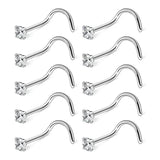 10 Pcs CZ Zircon Nose Studs Stainless Steel Screw Nose Ring 20G