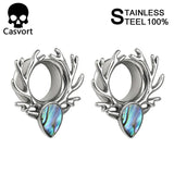 2PCS Deer Logo Ear Plugs Colorful Shell Stainless Steel Ear Tunnels Silver