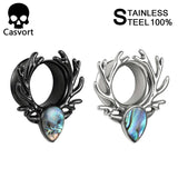 2PCS Deer Logo Ear Plugs Colorful Shell Stainless Steel Ear Tunnels Silver