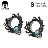 2PCS Deer Logo Ear Plugs Colorful Shell Stainless Steel Ear Tunnels Silver