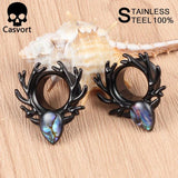 2PCS Deer Logo Ear Plugs Colorful Shell Stainless Steel Ear Tunnels Silver