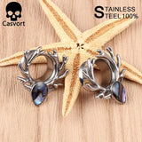 2PCS Deer Logo Ear Plugs Colorful Shell Stainless Steel Ear Tunnels Silver