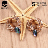2PCS Deer Logo Ear Plugs Colorful Shell Stainless Steel Ear Tunnels Silver