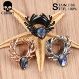 2PCS Deer Logo Ear Plugs Colorful Shell Stainless Steel Ear Tunnels Silver