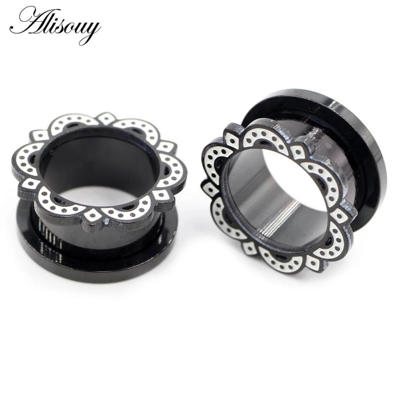 2pcs Stainless Steel Flower Ear Tunnels Plugs Gauges Expander Stretchers