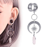 Crystal Moon Sun Pendant Ear Tunnel Plugs Flesh Piercing Earring