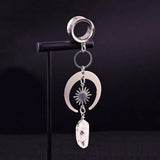 Crystal Moon Sun Pendant Ear Tunnel Plugs Flesh Piercing Earring