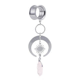 Crystal Moon Sun Pendant Ear Tunnel Plugs Flesh Piercing Earring