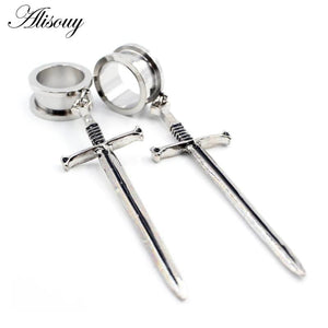 2Pcs Sword Dangle Ear Tunnels Stainless Steel Body Piercing Jewelry