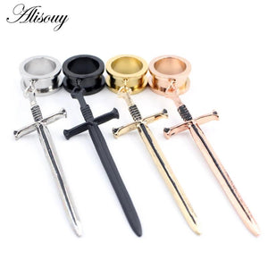 2Pcs Sword Dangle Ear Tunnels Stainless Steel Body Piercing Jewelry
