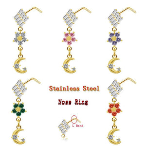 Flower Nose Rings Stainless Steel Long Dangle Nose Studs Piercing
