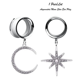 2 Pcs Star Moon Pendant Ear Tunnel Gauges Flesh Piercing Expander Earring
