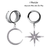 2 Pcs Star Moon Pendant Ear Tunnel Gauges Flesh Piercing Expander Earring