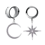 2 Pcs Star Moon Pendant Ear Tunnel Gauges Flesh Piercing Expander Earring