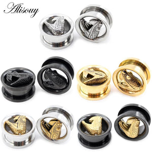 Stainless Steel Snake Head Ear Tunnels Plugs Flesh Expanders Gauges Piercing