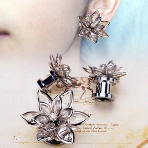 Crystal Flower Ear Tunnel Plugs Gauges Piercing Expander Earrings