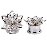 Crystal Flower Ear Tunnel Plugs Gauges Piercing Expander Earrings
