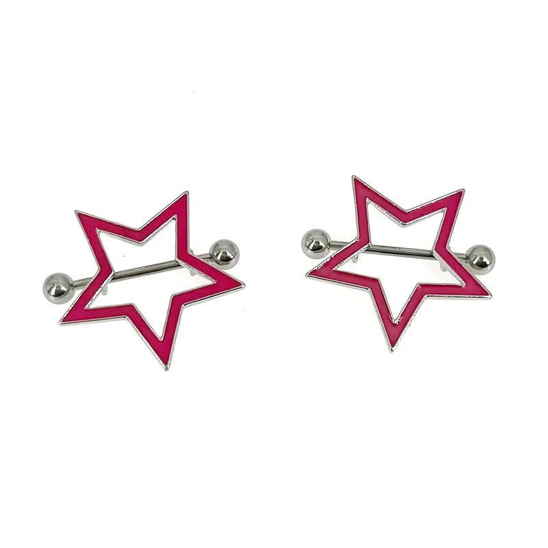 Y2k Pink Hollow Star Pentagram Nipple Rings for Women