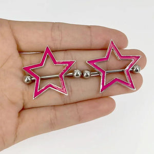 Y2k Pink Hollow Star Pentagram Nipple Rings for Women