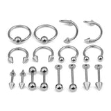 16pcs Surgical Steel Nose Rings Body Piercing For Women Punk Earring Stud Hoops