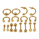 16pcs Surgical Steel Nose Rings Body Piercing For Women Punk Earring Stud Hoops