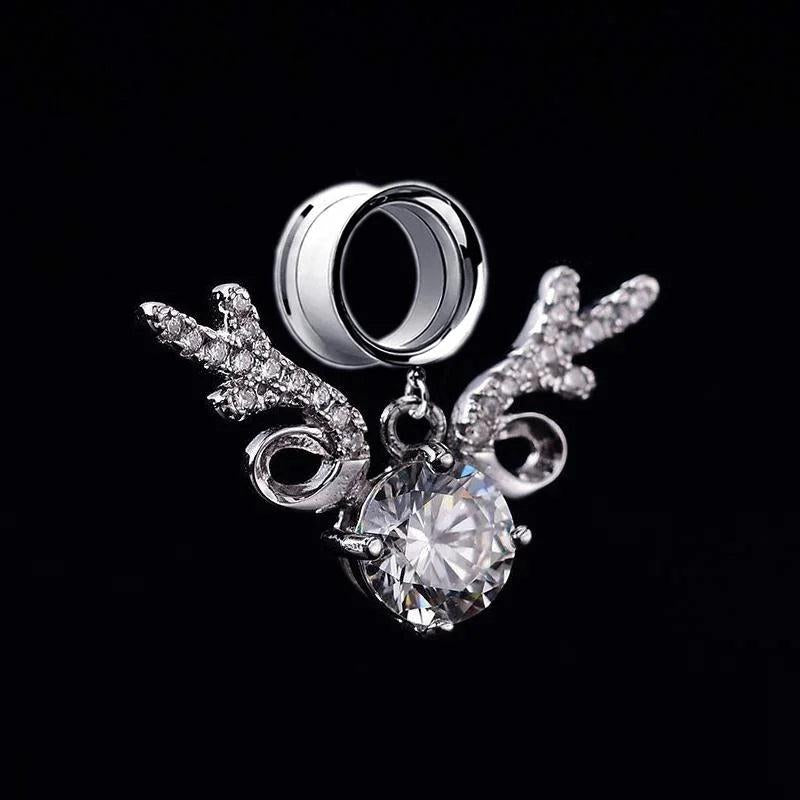 Crystal Deer Horn Pendant Ear Tunnel Plugs Gauges Piercing Expander