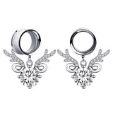 Crystal Deer Horn Pendant Ear Tunnel Plugs Gauges Piercing Expander