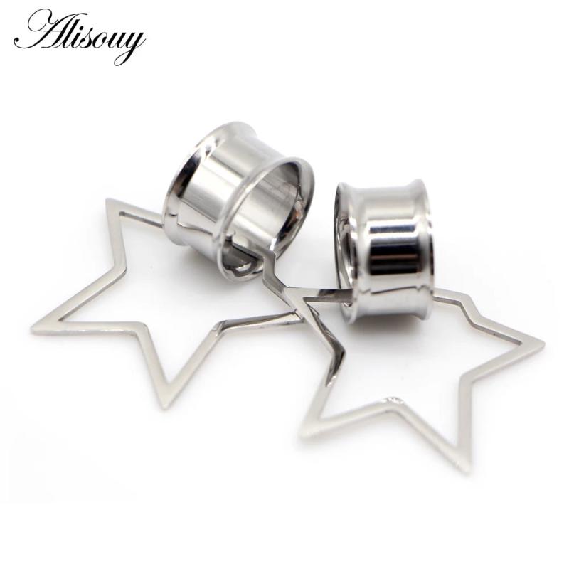 2pcs Stainless Steel Star Shape Ear Plugs Ear Gauges