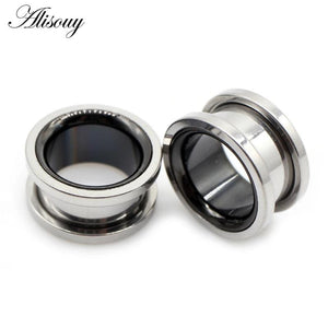 2pc Stainless Steel Double Ear Pirecing Plugs Body Jewelry Gauges