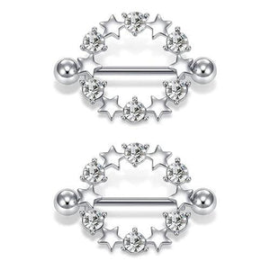 Stainless Steel Nipple Rings with CZ Star Barbell Body Jewelry